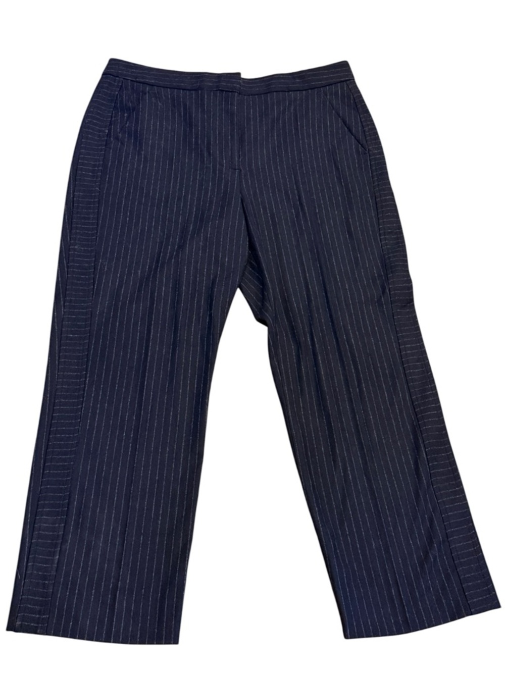 ME+EM Trouser Charcoal Gray Pinstripe Wool Blend Straight Leg Ankle Size 10